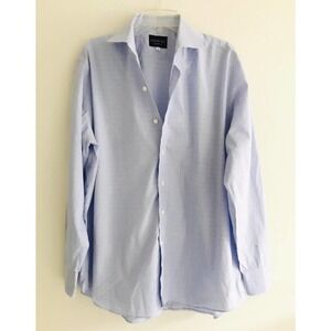 Ledbury | Mens Blue Long Sleeve Button Front Collared Stripe Dress Shirt Size 37